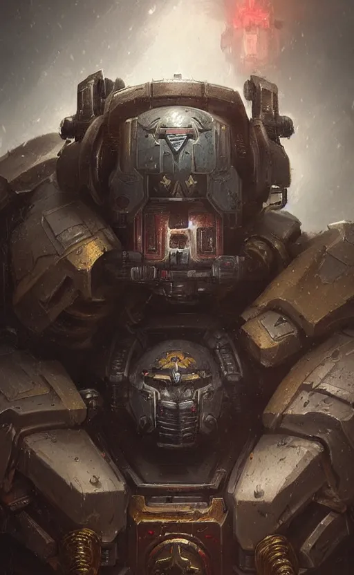 Image similar to portrait of a 4 0 k space marine with a bushy moustache, concept art, moustache, fantasy, highly detailed, cinematic lighting, digital painting by greg rutkowski