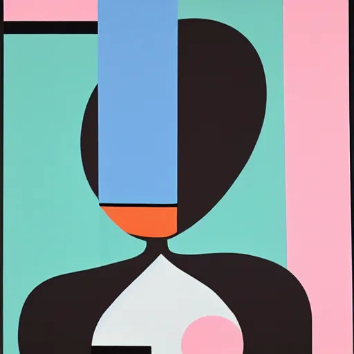Prompt: A abstract painting in the style of Sophie Taeuber-Arp and Gary Hume and Tatsuro Kiuchi, flat colour-block style, geometric abstraction, portrait of beautiful woman, modern pastel colours