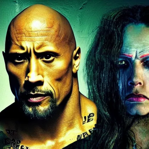 Image similar to Dwayne Johnson in a rob zombie film 4k quality super realistic