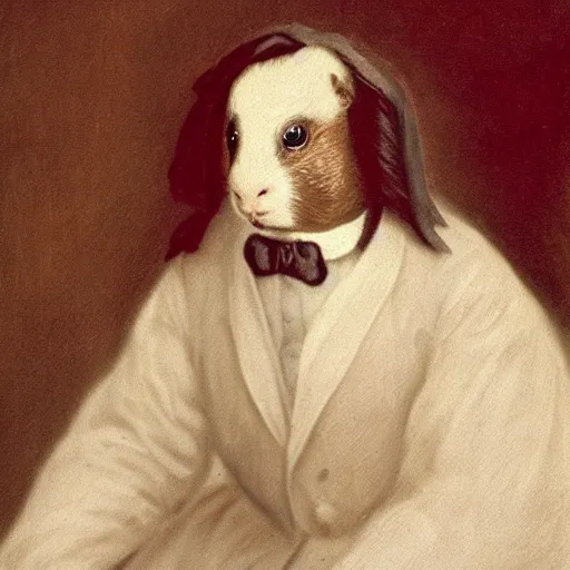 Image similar to a guinea pig dressed as chopin, 1 9 th century oil painting