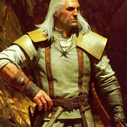 Prompt: geralt of rivia spring light, painting by aramaki, shinji, craig mullins, j. c. leyendecker