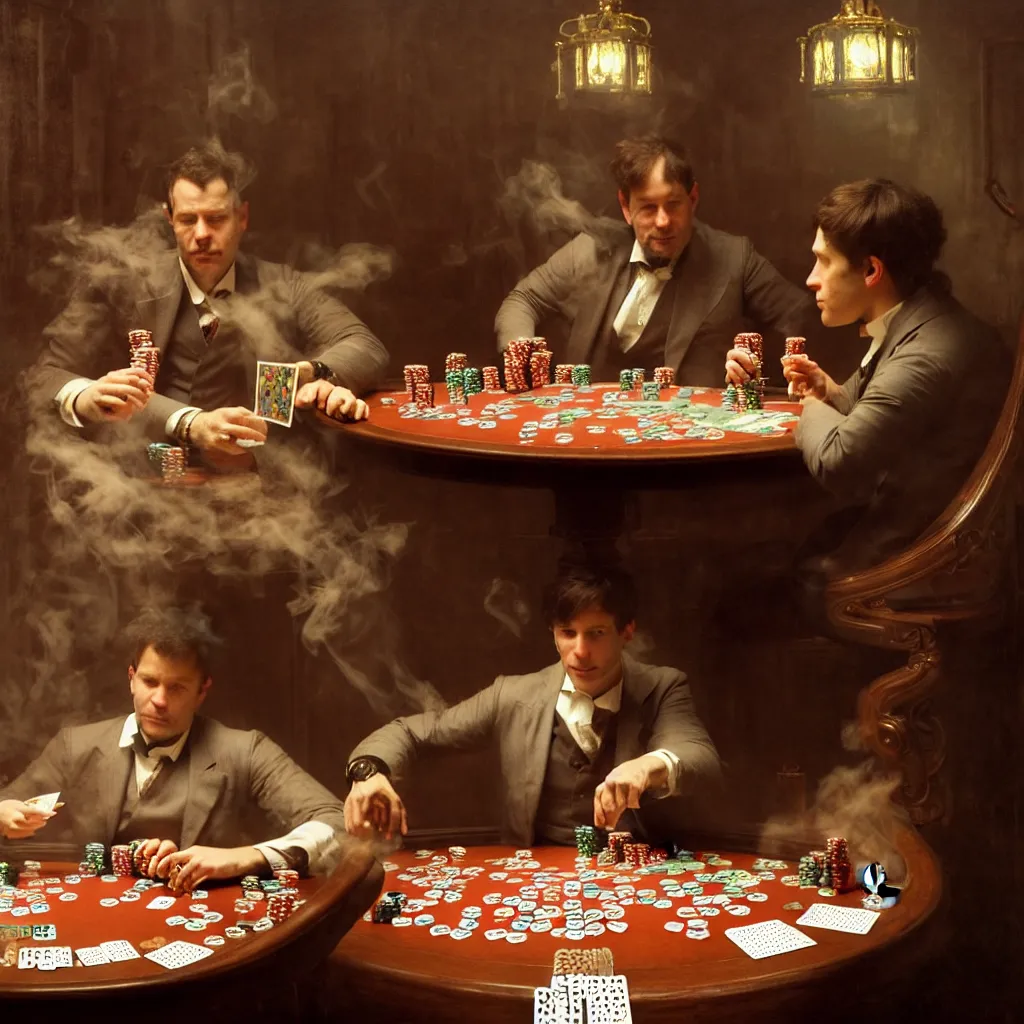 Image similar to a photo of DAVID COHEN playing poker while smoking highly detailed, dim volumetric lighting, 8k, post-processing, soft painting, trending on artstation, concept art, smooth, sharp focus, illustration,by Tom Bagshaw and Daniel Gerhartz and Albert Aublet and Lawrence Alma-Tadema and alphonse mucha