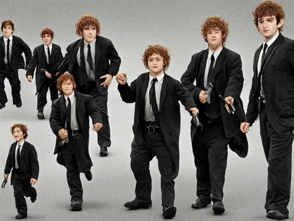 Image similar to hobbits as men in black