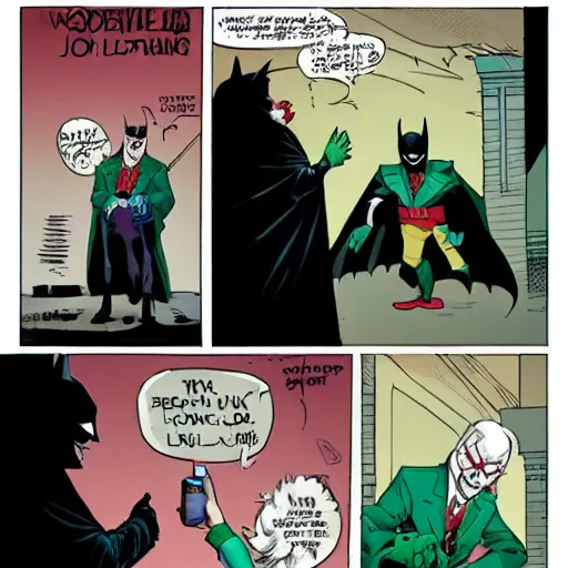 Image similar to batman and joker arguing about who gets to walk the dog