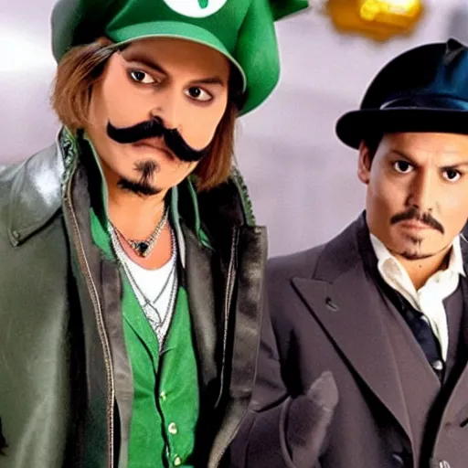 Image similar to johnny depp as luigi in a super mario bros movie