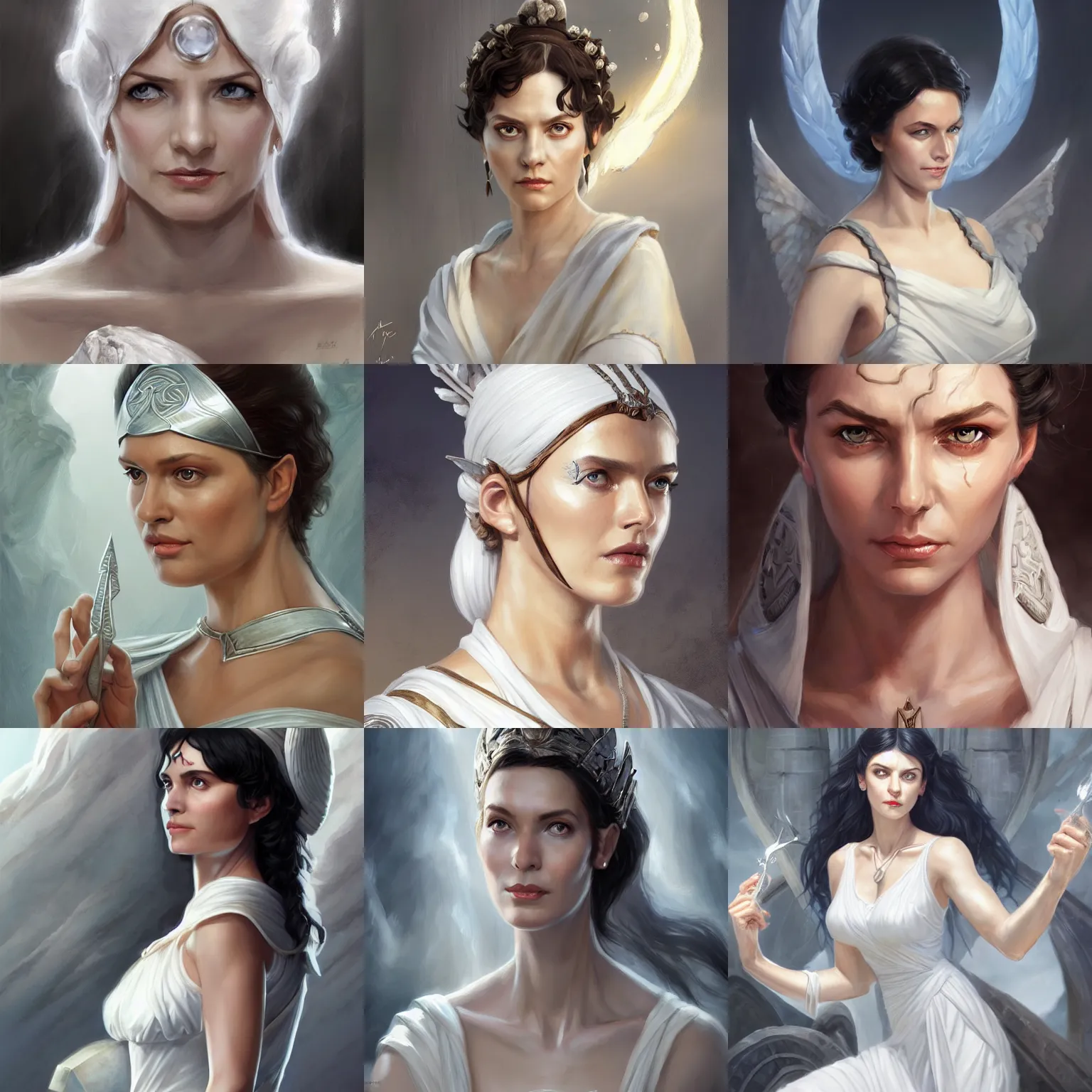 Prompt: hestia, helen mcrory, old greek goddess, white tunic, d & d, fantasy, portrait, highly detailed, digital painting, trending on artstation, concept art, sharp focus, illustration, art by artgerm and greg rutkowski and magali villeneuve