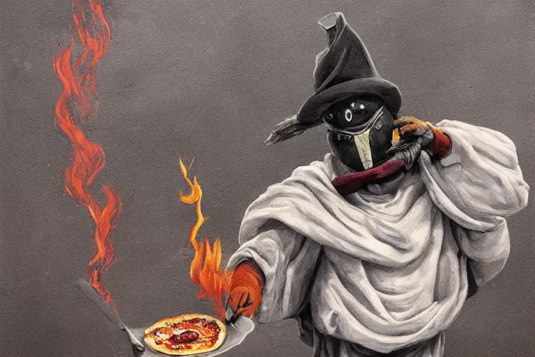 Prompt: a highly detailed pulcinella!!! from naples, pizza!!!, volcano, black sky, smoke, fire lava, post - apocalyptic vibe, full body, wide angle, an ultrafine detailed painting by rivorio mok, trending on deviantart, whimsical, lowbrow, perfect symmetrical face, sharp focus, octane, masterpiece