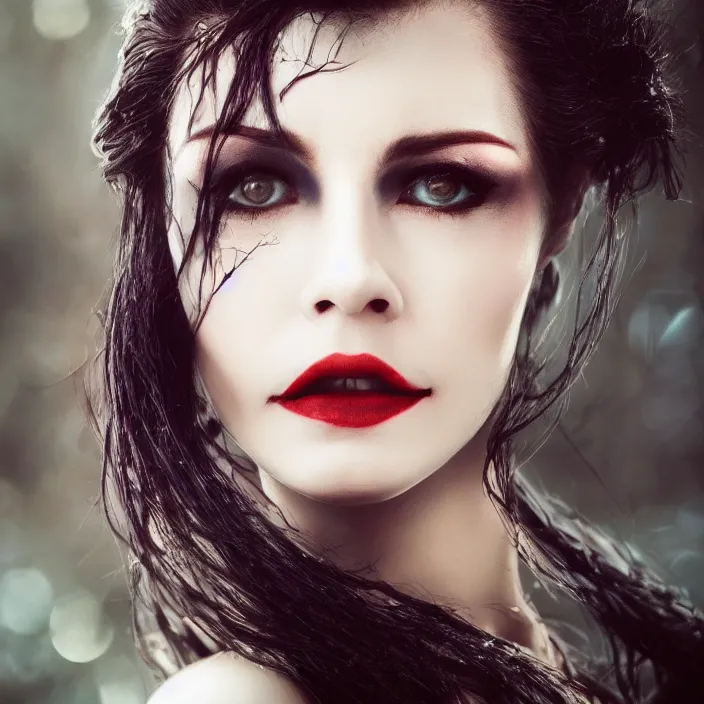 Image similar to portrait photograph of an extremely beautiful!!!! vampire queen, looking at the camera!!. super resolution. Extremely detailed. Graflex camera!, bokeh!!!!! trending on artstation.