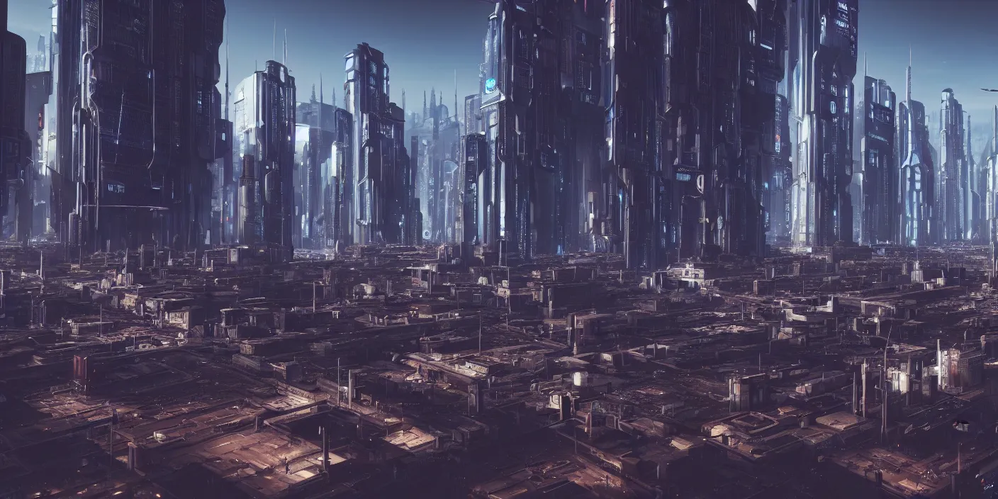 Image similar to high resolution photo of a european cityscape in the future, sci - fi, cyberpunk, octane render, unreale engine, ray traced, hyper detailed