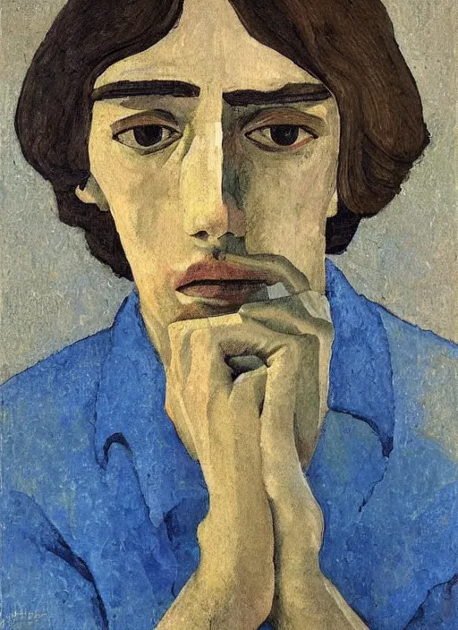 Image similar to a painted portrait of a man, art by felice casorati, aesthetically pleasing and harmonious natural colors, expressionism, natural light, fine day, portrait