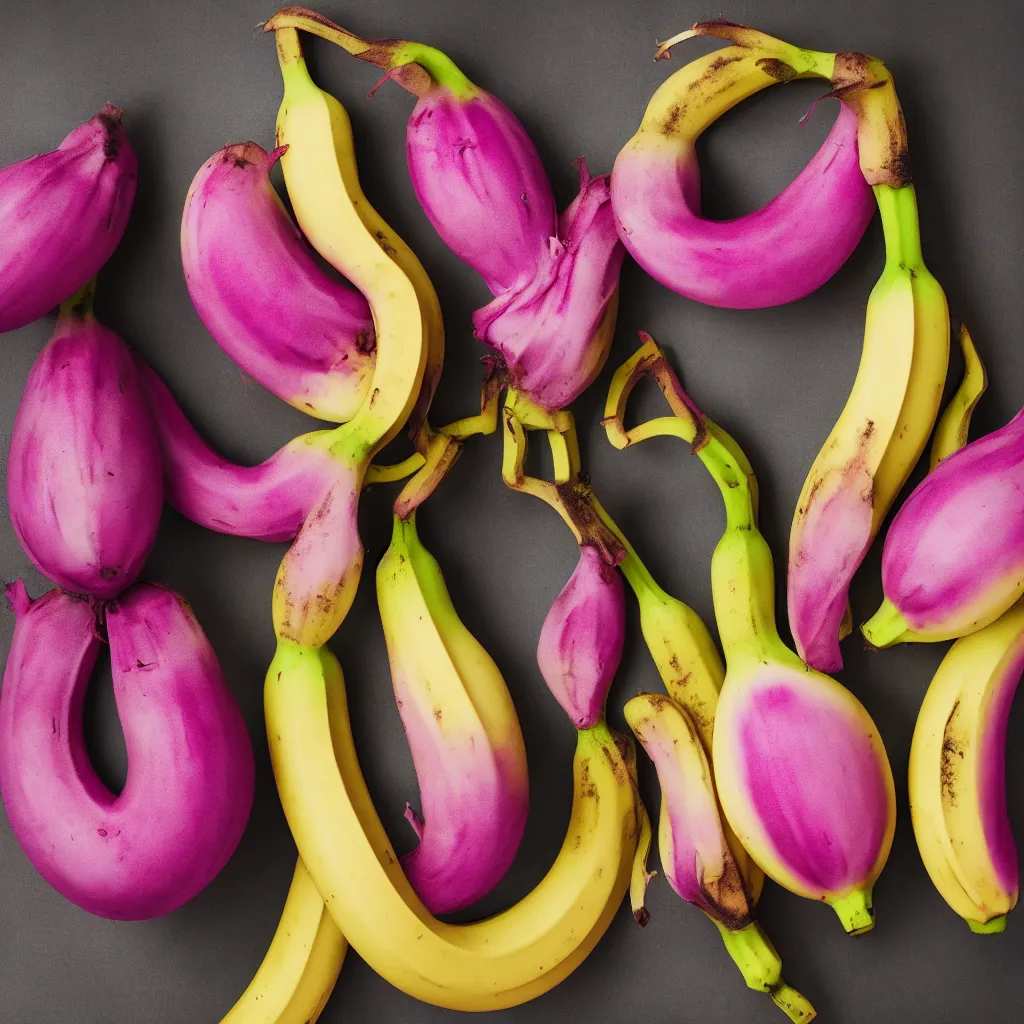 Image similar to banana that resembles dragon fruit, hyper real, food photography, high quality