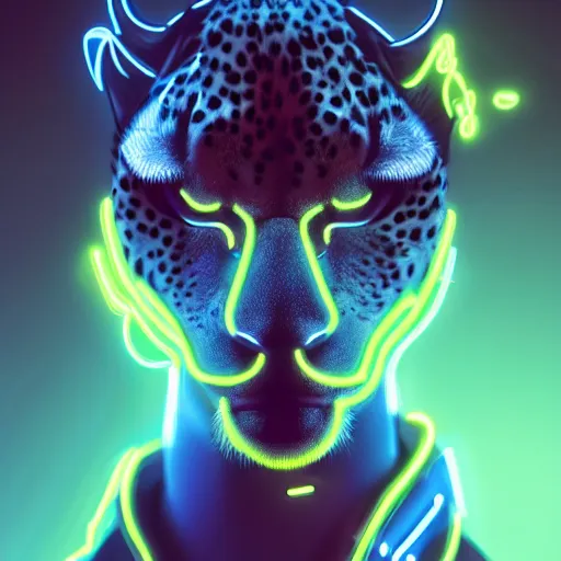 Prompt: a beautiful commission of a male anthropomorphic cheetah wearing a neon jacket,futuristic,detailed face,character design by charles bowater,mohawk,cyberpunk style,deviantart,artstation,art by greg rutkowski,ross tran,professional lighting,neon city,night,raytracing,rtx,highly realistic,4k,dramatic,hyperrealism