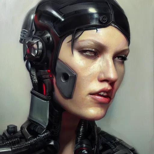 Image similar to cyberpunk cyborg fashion model portrait, hyperrealism oil painting, artstation