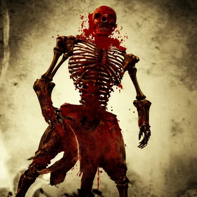 Image similar to bloody skeleton in mortal kombat, videogame 3d render, 4k, artstation