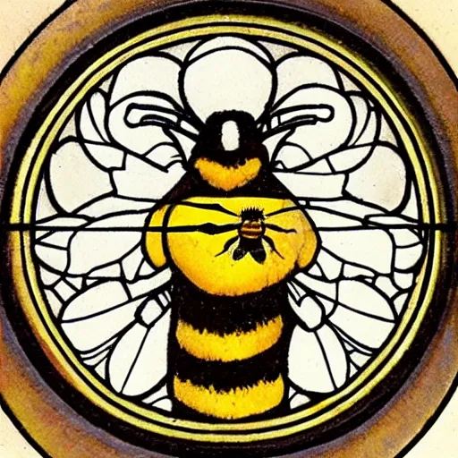 Image similar to a bloody spiritual ritual spell with a bumblebee at the middle of a bullseye of salt, art nouveau