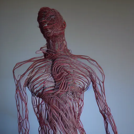 Image similar to wire sculpture of the human vascular system, realistic