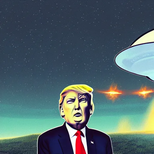 Image similar to an illustration of donal trump abducted by an ufo, hyper detailed, 8 k,