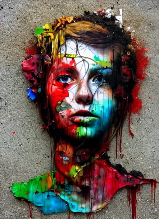 Image similar to a portrait of a pretty sewer punk young lady by artur bordalo