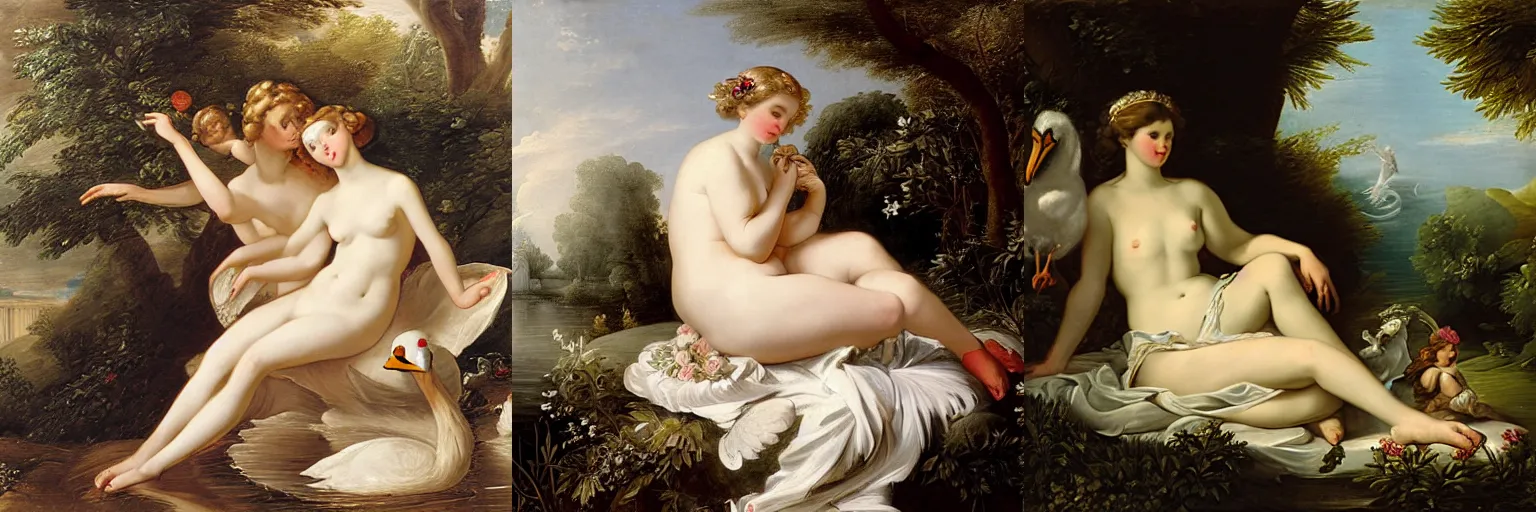 Prompt: leda and the swan by boucher