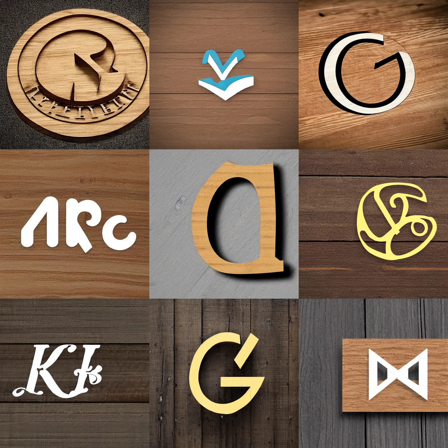 Prompt: logo design of the letter hk made in wood