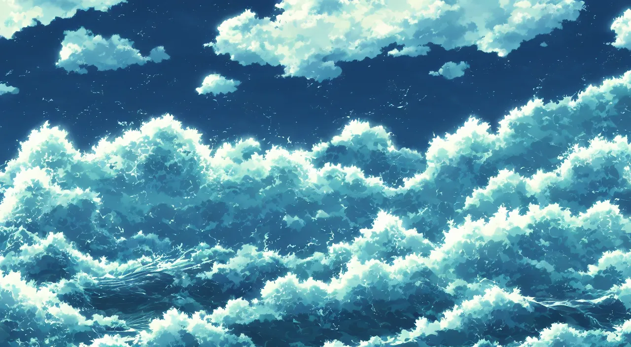 Prompt: anime landscape wallpaper, rough waves
