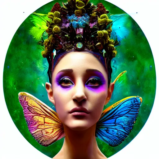 Image similar to Portrait of salvia trip faerie goddess Ariana Grande. Claymation. intricate abstract. intricate artwork. nightmare fuel. by Dave McKean. octane render, trending on artstation, greg rutkowski very coherent symmetrical artwork. cinematic, hyper realism, high detail, octane render, 8k, iridescent accents