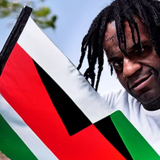 Image similar to chief keef holding a palestine flag 4 k quality super realistic