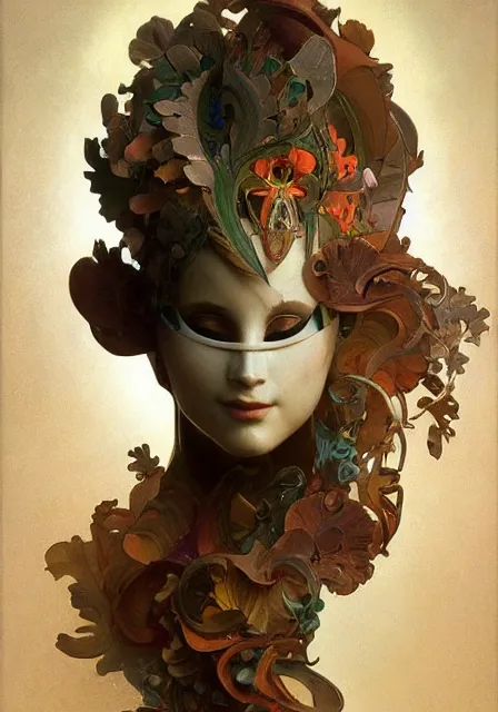 Image similar to happy mask salesman, intricate, elegant, highly detailed, digital painting, artstation, concept art, smooth, sharp focus, illustration, art by artgerm and greg rutkowski and alphonse mucha and william - adolphe bouguereau