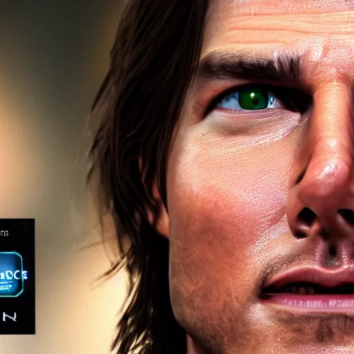 Image similar to a portrait of tom cruise, octane render, nvidia raytracing demo, detailed, 8 k, masterpiece