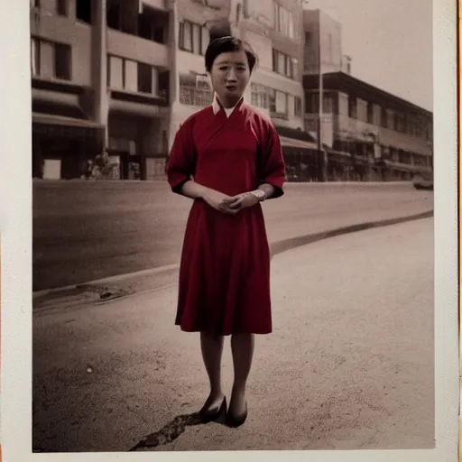 Prompt: a colored photorealistic photo of a chinese canadian girl elisa lam wearing a everyday dress that is red at the cecil hotel in los angeles