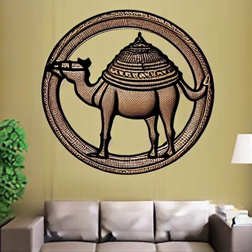 Prompt: gorgeous ornated 3 d printed realistic detailed sacred camel wall decoration with filigree