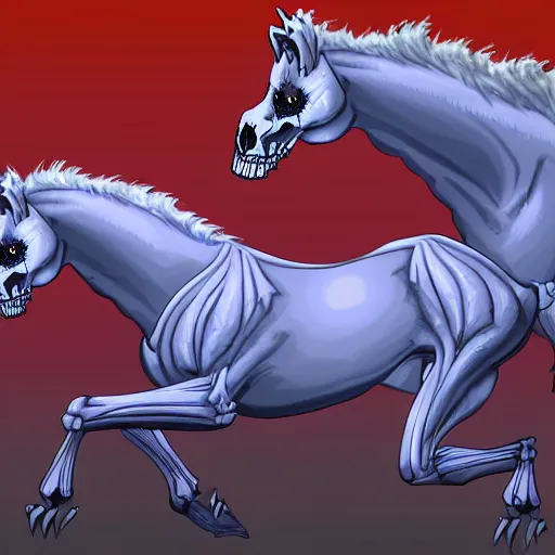 Prompt: a ghost skeleton horse by Larry Elmore, digital art, trending on ArtStation