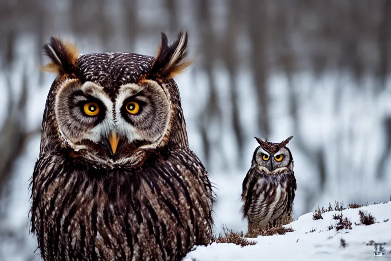 Image similar to wildlife photography of an Owlbear by Emmanuel Lubezki