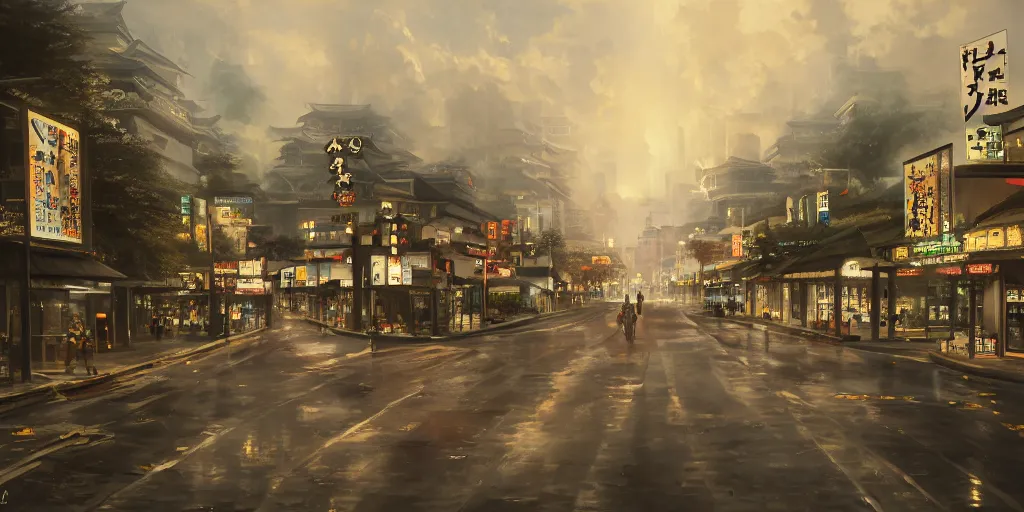 Image similar to Kaga City, cinematic lighting, detailed oil painting, hyperrealistic, 8k