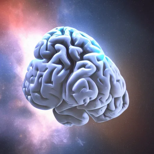 Prompt: a brain riding a space ship into space, 3 d render
