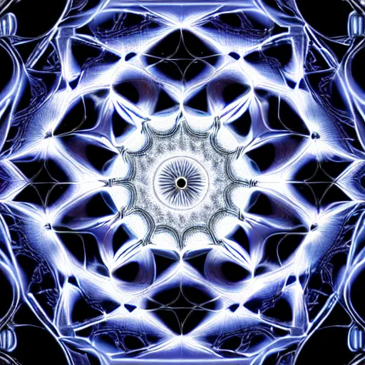 Image similar to fractals and sacred geometry designed in infinite repeating patterns, cinematic lighting, electric energy