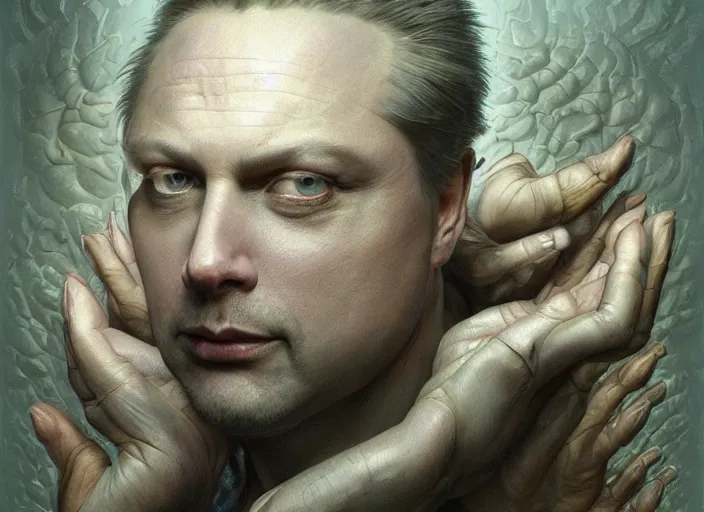 Image similar to tim heidecker with reptile eyes, gray skin. intricate, elegant, highly detailed, centered, digital painting, artstation, concept art, smooth, sharp focus, illustration, artgerm, tomasz alen kopera, peter mohrbacher, donato giancola, joseph christian leyendecker, wlop, frank frazetta