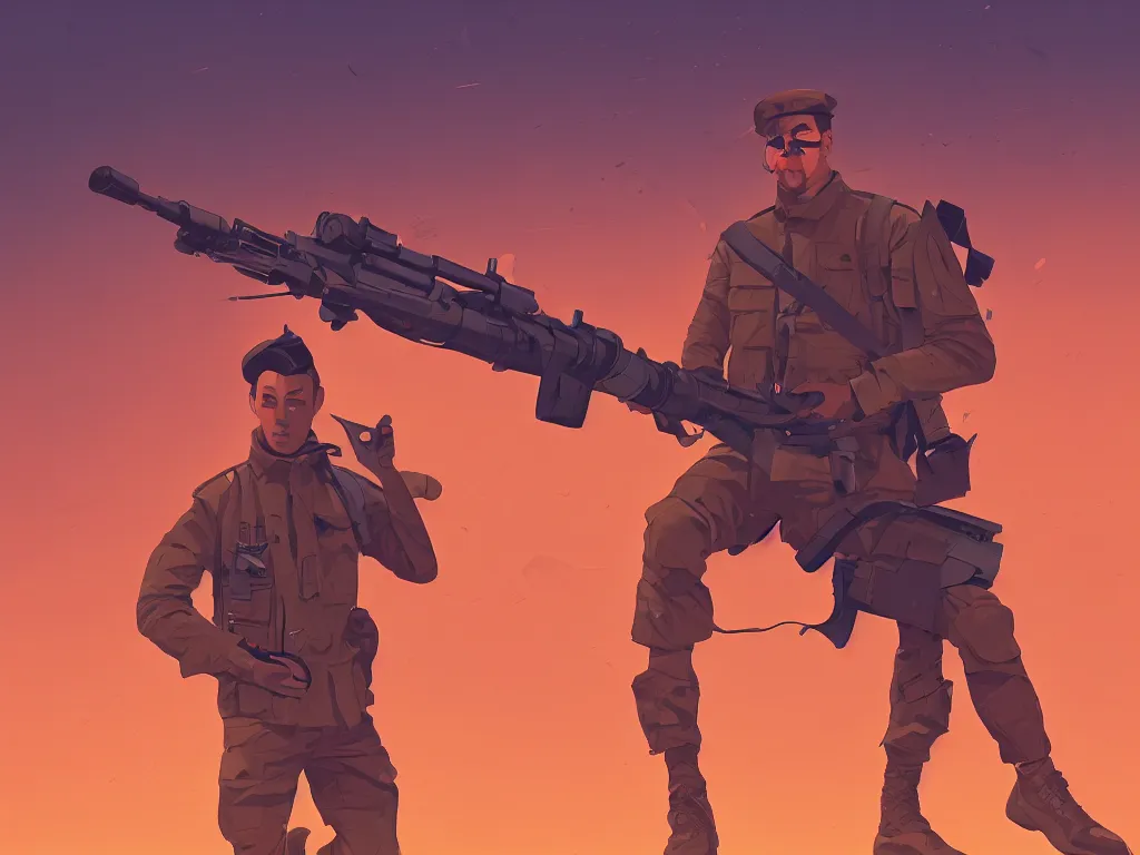 Image similar to soldier with a rocket launcher, smooth face median photoshop filter cutout vector behance hd by jesper ejsing, by rhads, makoto shinkai and lois van baarle, ilya kuvshinov, rossdraws, illustration, art by ilya kuvshinov and gustav klimt