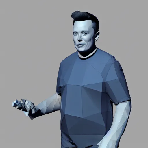 Prompt: elon musk, low - poly 3 d model, rendered in blender, ambient occlusion