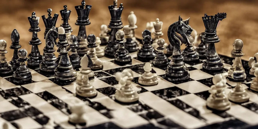 Image similar to photo taken of an epic intricate, ultra detailed, super realistic majestic gracious regal aristocratic gothic live chess created by weta workshop and tim burton, menacing, wide angle, full body shots, photorealistic, sharp focus, gloomy, extremely cold blueish colour temperature, 3 5 mm, f 1. 4, golden ratio