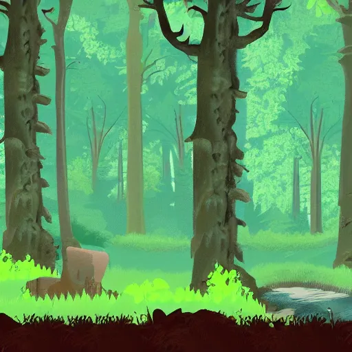 Prompt: a clearing in a forest in the style of a sierra point and click adventure game