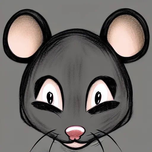 Prompt: headshot of young cartoon female mouse, healthcliff style, cute, fantasy, intricate, long hair, dark grey skin, mouse face, furry mouse, dark skin, mouse head, mouse ears, black hair, elegant, cartoony, furry Deviantart art of the day, furry character, character art, smooth, sharp focus, illustration, art by adoptables