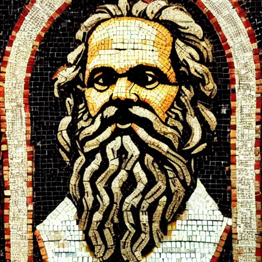 Image similar to an ancient greek mosaic of karl marx