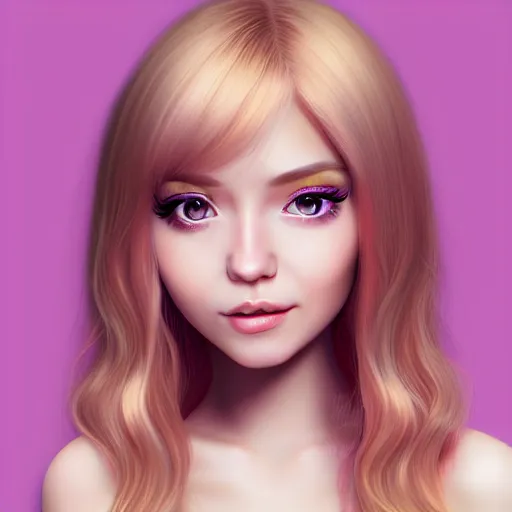 Image similar to beautiful hyperrealism hyperdetailed portrait of nikki from shining nikki dress - up game, a cute young woman, light pink hair, long hair with full bangs, full heart - shaped face, hazel amber eye color, pale skin, light blush, chinese heritage,, smiling softly, golden hour, soft focus, 8 k,