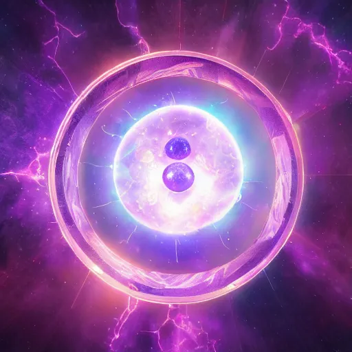 Image similar to purple powerful magic mana symbol, crystal atom solarsystem structure, epic legends game icon, stylized digital illustration, radiating, a glowing aura, global illumination, ray tracing, hdr, unreal engine, octane render, trending on arstation, by ian pesty and katarzyna bek - chmiel