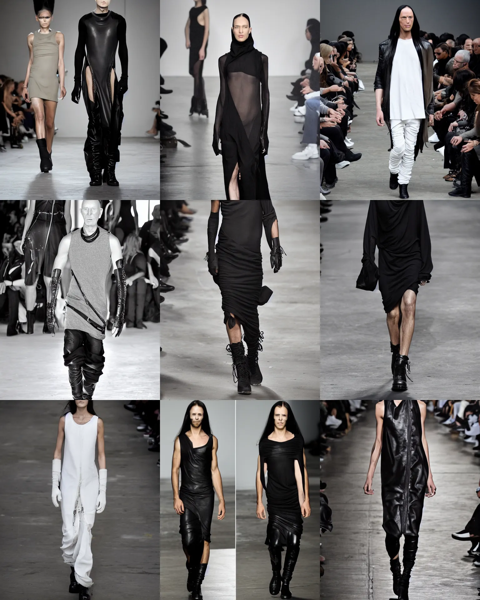 Prompt: rick owens runway show, fashion photoshoot,