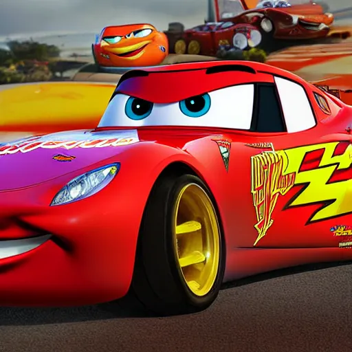 Image similar to Lightning McQueen from cars, photorealistic, hyper detailed, photograph