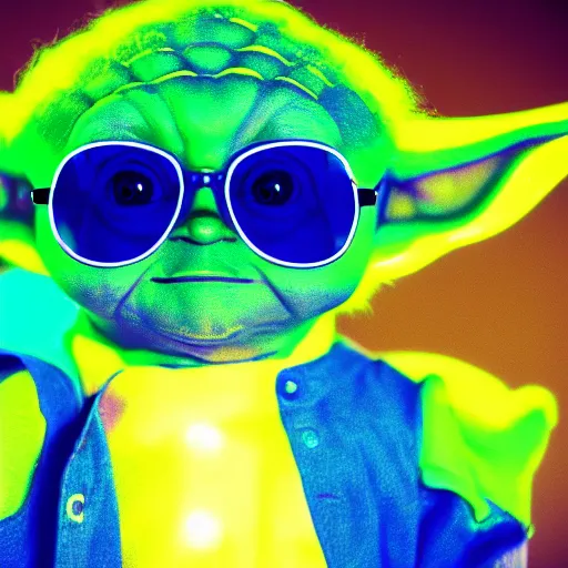 portrait of baby yoda wearing sunglasses, blue and, Stable Diffusion