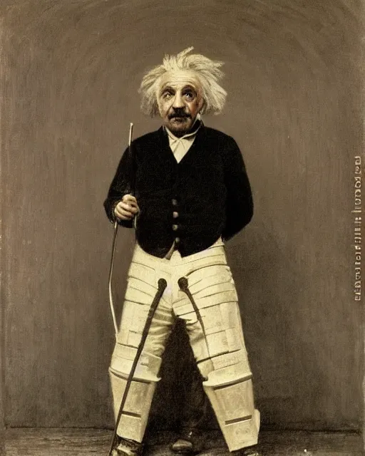 Image similar to detailed portrait of albert einstein as a knight, hyperrealistic painting by thomas eakins