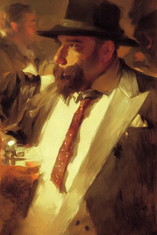 Image similar to portrait of professional gambling bear in the club by anders zorn, wonderful masterpiece by greg rutkowski, beautiful cinematic light, by greg manchess, jessica rossier